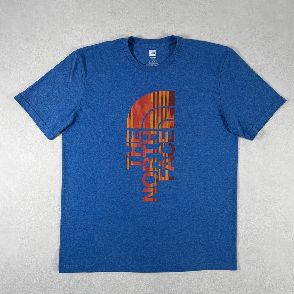 The North Face Mens Blue Heather Sunset Graphic Logo T-Shirt Size Large